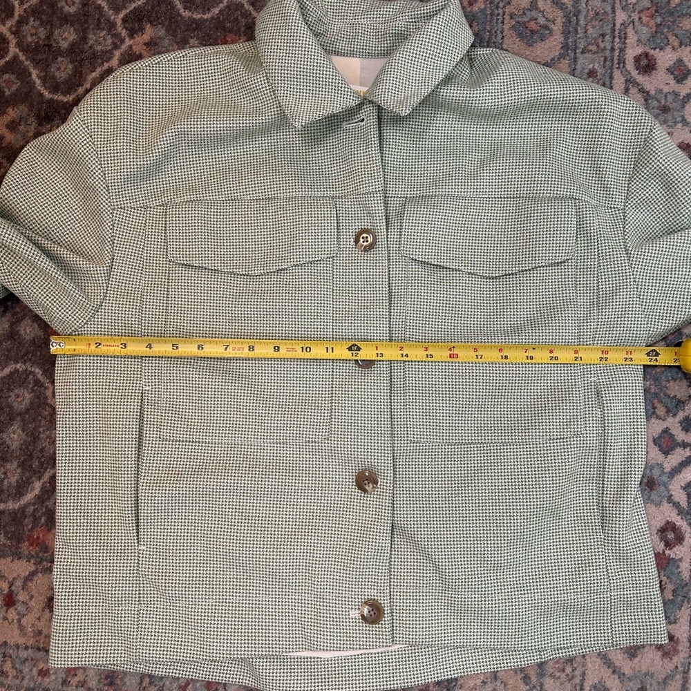 Anthropologie Maeve Houndstooth Green Knit Oversized Trucker Jacket - Picture 7 of 8